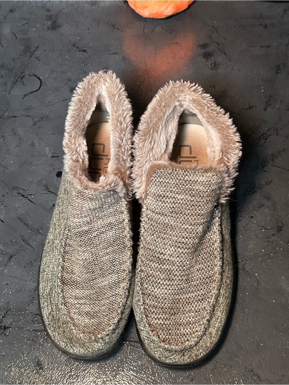 Cliffs by WHITE MOUNTAIN Men's Taupe Knit Slip-On Loafers with Faux-Fur Lining